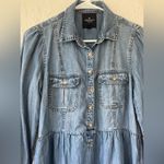 American Eagle  Fit Flare Blue Chambray Denim Dress Long Sleeve Button Up Size S Photo 4