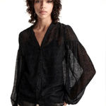 The Kooples  Paris Moon Dots Black Burnout Sheer Silk Blouse‎ Puff Sleeve Size 6 Photo 0