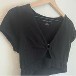 American Eagle Outfitters Black Crop Top with Tie Front and Cap Sleeves Photo 1