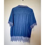 Vintage 90s Denim Shirt L Botton Down Blue 100% Cotton embroidered Details Size L Photo 1