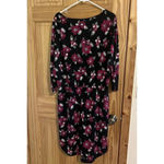 Ralph Lauren Lauren 3/4 Sleeve Pink Floral Black Jersey Dress Size Large Photo 3