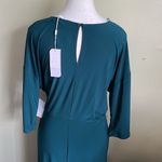 SuperFoxx Teal Faux Wrap pleated front stretch 3/4 sleeve jumpsuit Blue Size M Photo 4