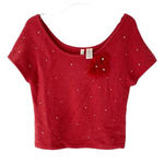 Twiggy Angora Crop Salmon Pink Tulle Flower Rhinestone Sweater XL Photo 0