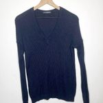 Brandy Melville Ribbed Knit V Neck Pullover Sweater Cotton Navy Blue Photo 0
