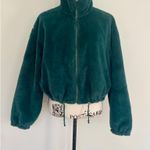 BE FOR DAWN Jacket Faux Fur Zip up Cropped Mock neck Size 8 Emerald green Cozy Aesthetic Photo 0