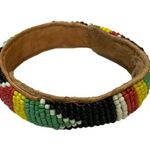 Hand Beaded Leather Soft Bangle Bracelet Native American Style 7" Photo 0