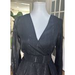Japna  Black Metallic Ruffle Mini Dress Size M Long Sleeve Party Holiday Sparkle Photo 1