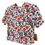 Vans  Daisy Stacked Colorful Retro Short Sleeve Button Down Top Size Small Photo 3