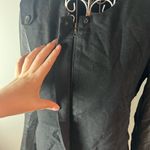 Judith And Charles Black Laine Wool Zip Bomber Jacket Leather Sleeve Size 4 Photo 3