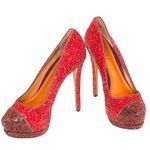 Schutz Stilletos Red Glitter Platform High Heels Lux Glam Party Shoes Size 5B Photo 1