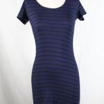 Soprano Dark Blue and Black Striped Dress with Bow Design Back Photo 0