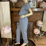 Lands' End BLUE AND CREAM TRELLIS PRINT DRAWSTRING WAIST JUMPSUIT (10) Photo 4