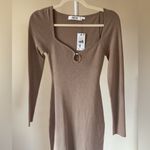 ASTR NWT  the Label Tan Long Sleeve Dress Pearl Keyhole - XS Photo 2