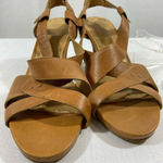 Nine West Camel Leather Kitten Heel Newbryonie Slingback Sandals Size 8.5M Tan Photo 1