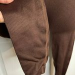 Solid Ribbed Long Sleeve Sports Jumpsuit Brown Photo 7