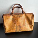 Alviero Martini Brown Handbag Map Leather Boston Speedy Bag Satchel Milan Tote Photo 7