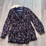 Francesca’s collection mi‎ ami navy floral tiered long sleeve mini dress Blue Size L Photo 6