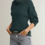 CAbi  Tryst Green Open Back Turtleneck Sweater | S Photo 0