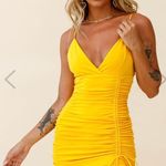 Selfie Leslie Yellow Ruched Mini Dress Photo 0