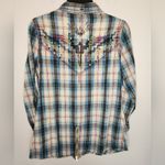 ROAR by Affliction Rhinestone American Summer Embroidered Western Plaid Shirt Blue Size M Photo 2