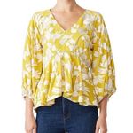 Hunter Bell Grayson Top Sz Small Mustard Embroidered Puff Sleeve Blouse Photo 0