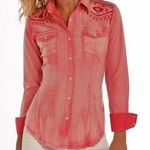 Rock & Roll Cowgirl  Pink Embellished Western Snap Shirt Womens XXL Embroidered Photo 0