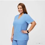 FIGS Womens  Casma Three Pocket Scrub Top Ceil Blue Photo 1