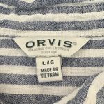 Orvis Womens Linen Blend Button Top L Blue White Striped Coastal Beachy Travel Photo 3