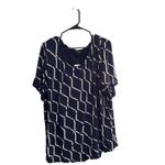JM Collection Women's 3X Navy Blue & White Abstract Short Sleeve Top Photo 5