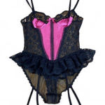 Vintage Elegant Black and Pink Lace One Piece corset style Size M Photo 0