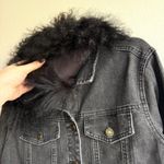 Anna Irion Black Mongolian Lamb Trim Collar & Cuff Gray Denim Jacket size Medium Photo 14