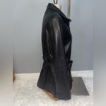 Andrew Marc  black leather belted jacket coat with zipper woman size large Photo 1