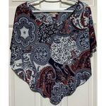 Lavish  Women's‎ Blue White Orangish Color Overlay Blouse Short Sleeve Size M Photo 0