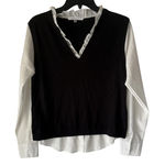 Siani Milano Sweater Medium V Neck Layered Pullover Ruffle Trim Preppy Academia Black Photo 0