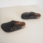 Birkenstock Boston Shoes Women's 38 Size 7- 7.5 Black Leather Soft Footbed Clogs Photo 4