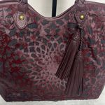 Isabella Fiore  Burgundy Tote with Braided Handles and Floral Embossing Photo 1