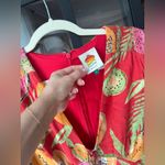 FARM RIO linen romper papaya fruits watermelon colorful beaded ruffle playsuit Red Size L Photo 4