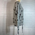 Disney knit Shirt Womens Medium Gray Black Mickey Mouse Tie Bottom Long Sleeve Photo 4
