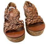 Tory Burch Killian Brown Leather Strappy Woven Cork Platform Wedge Sandals 9.5 Photo 2