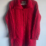 NWT Aran Crafts Ireland 100% Merino Wool Cable Knit Long Sweater Red Size Small Photo 0