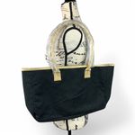 Yankee Candle Tote Bag Black Gold Trim Purse Snap Close Fabric Shopper Photo 1