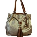 Michael Kors Michael Marina Large Metallic Canvas Tote in Gold and Brown Leather trim and Gold Toned hardware Photo 0