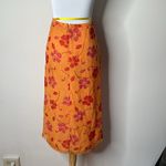 CRAZY HORSE  Vintage Floral Orange and Red Midi Skirt Photo 3