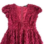 Lulus Elegant Delight Wine Red 3D Floral Lace Puff Sleeve Mini Dress Size Medium Photo 2