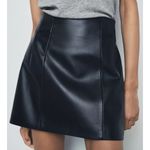 ZARA  Faux Leather High Waist Black Mini Skirt Moto Zipper Detail Size M Edgy Photo 1