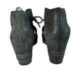 Sorel Joanie Lace Up Wedge Heel Open Toe Leather Canvas Lug Sole Sandal Black 7 Photo 2