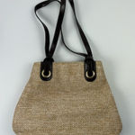 Amanda Smith Woven Straw Shoulder Bag Beige with Brown Leather Straps Photo 0