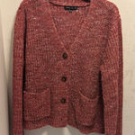 LOVE ELLIE RED TWEED LIKE SWEATER 100% ACRYLIC 2 POCKETS 4 BUTTON CARDIGAN LARGE Photo 0