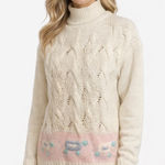 Vintage 80s Hand Knit Turtleneck Sweater | Cream Cable Knit Cottagecore Size M Photo 0