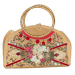 1950s Veldore of Houston Straw Beaded‎ Embellished Floral Top Handle Bag Italy Tan Photo 0